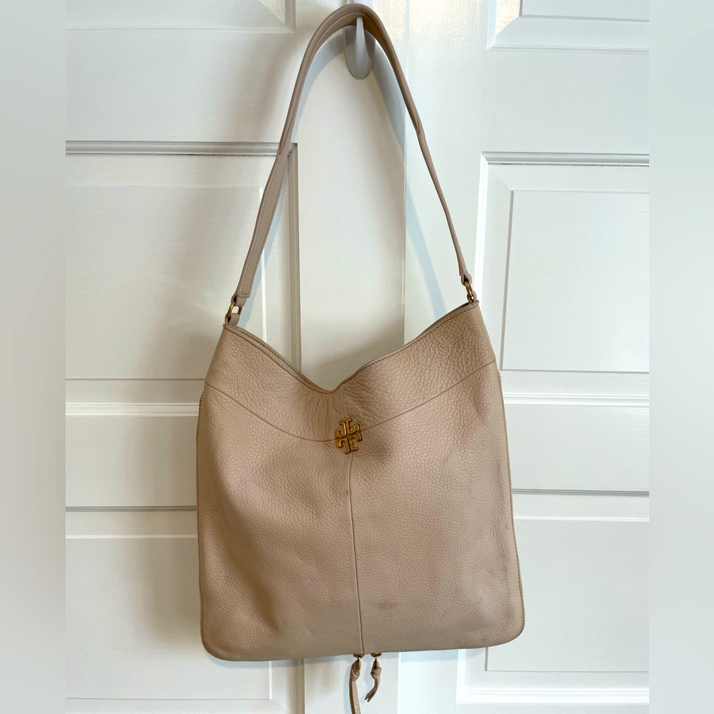 Tory Burch blush colored expandable handbag